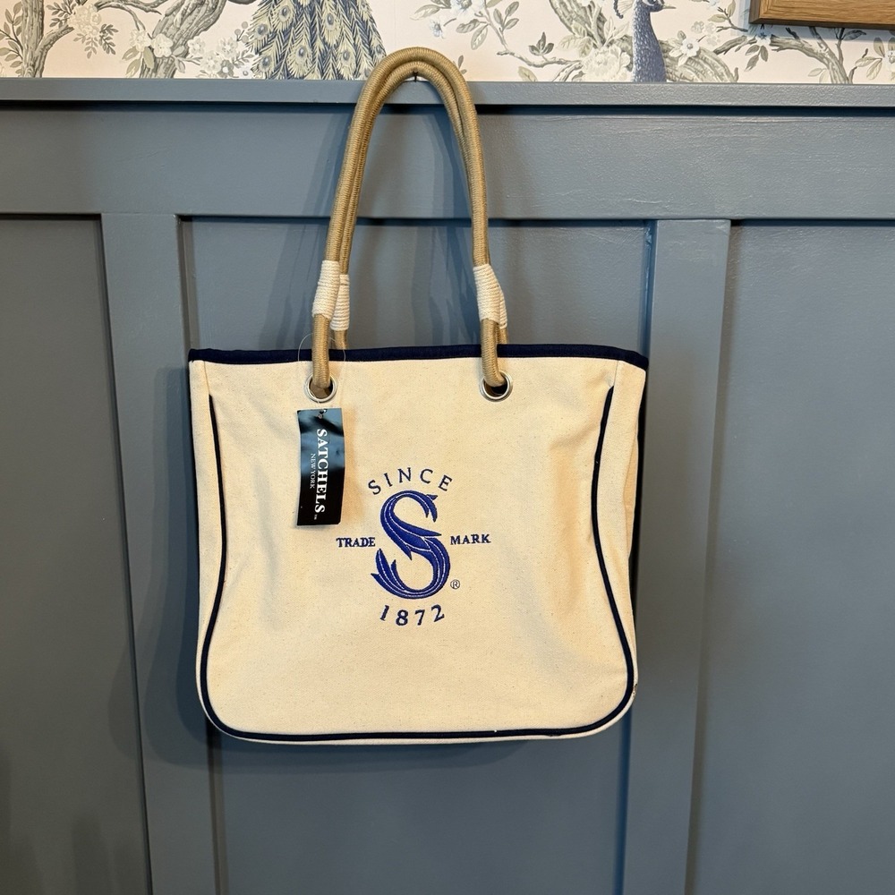 Satchels‎ New York Canvas Boat Tote Bag NWT Nautical Rope Handles Embroidered S